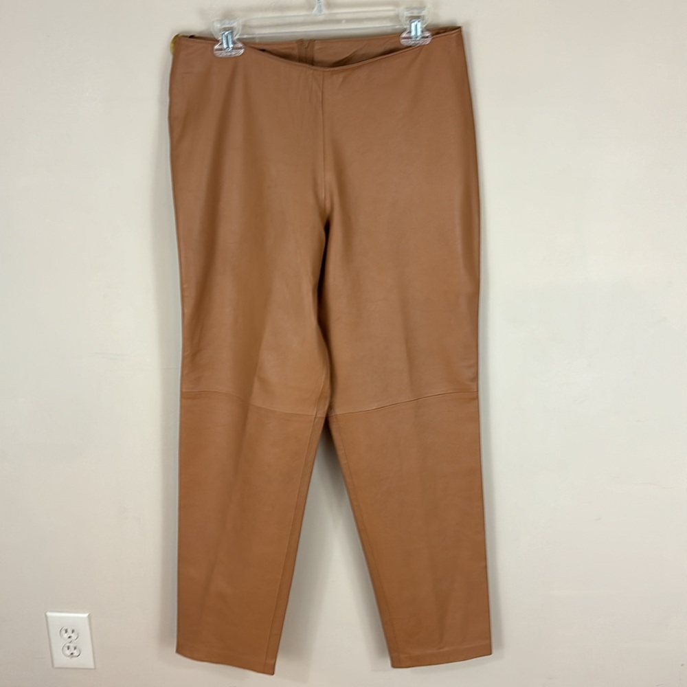 Vintage B & J Tan Leather Pants High Rise Flat Front  Size 10